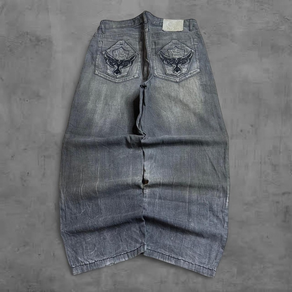 Vintage 90s Japanese‎ Embroidered Y2k Baggy Evisu Like Distressed Denim Jeans